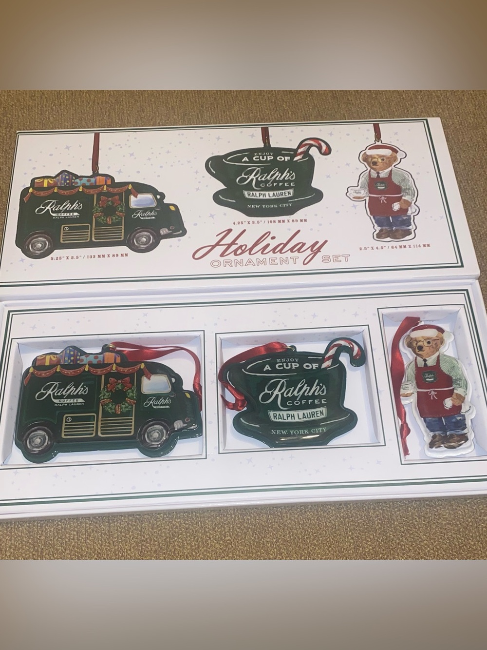 Ralph’s Coffee Ralph Lauren Christmas Ornaments Set of 3 Holiday